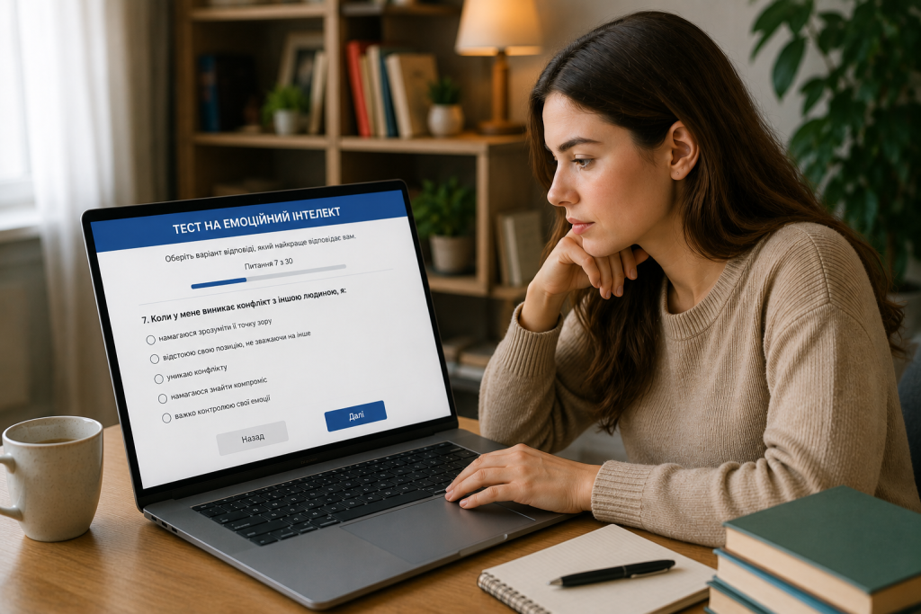 Дівчина проходить тест на емоційний інтелект за ноутбуком