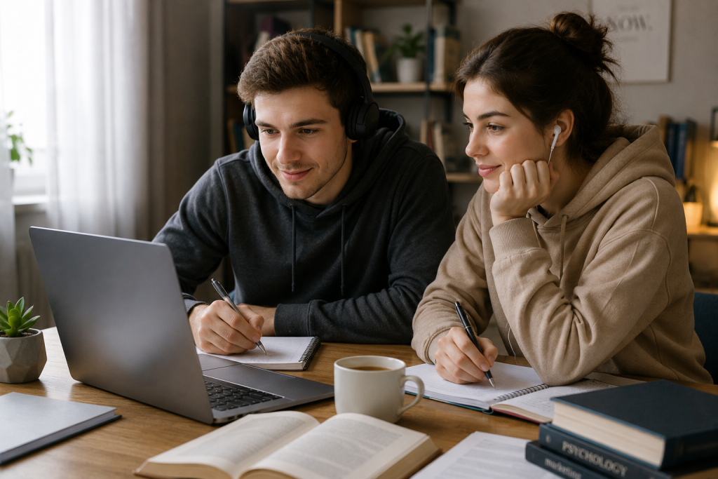 Онлайн-платформи для навчання soft skills: де і як вчитись Хлопець і дівчина навчаються онлайн за ноутбуком