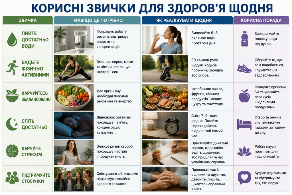 Інфографіка про корисні щоденні звички для здоров'я