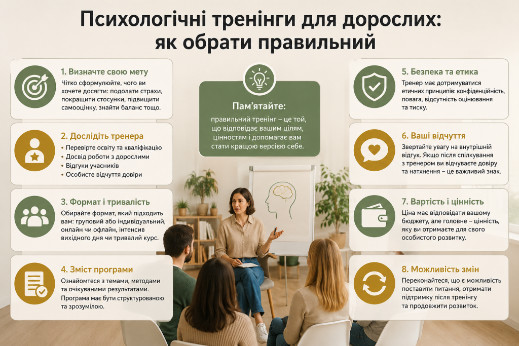 Інфографіка про вибір психологічного тренінгу